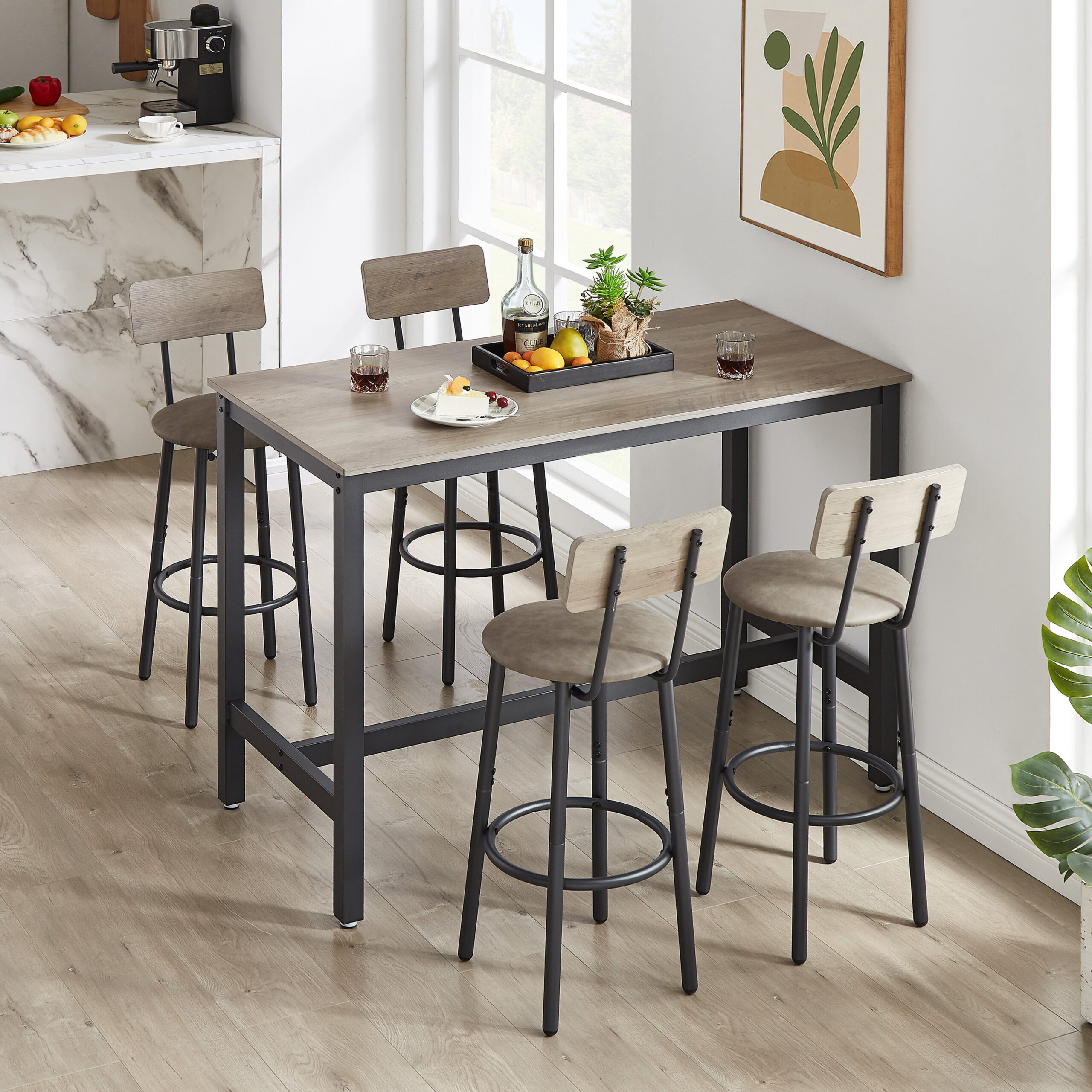 Syngar 5 Piece Dining Set. Modern Dining Table and Chairs Set for 4. Kitchen Counter Height Dining Table Set with 4 Upholstered Chairs. for Small Space. Breakfast Nook. D8919
