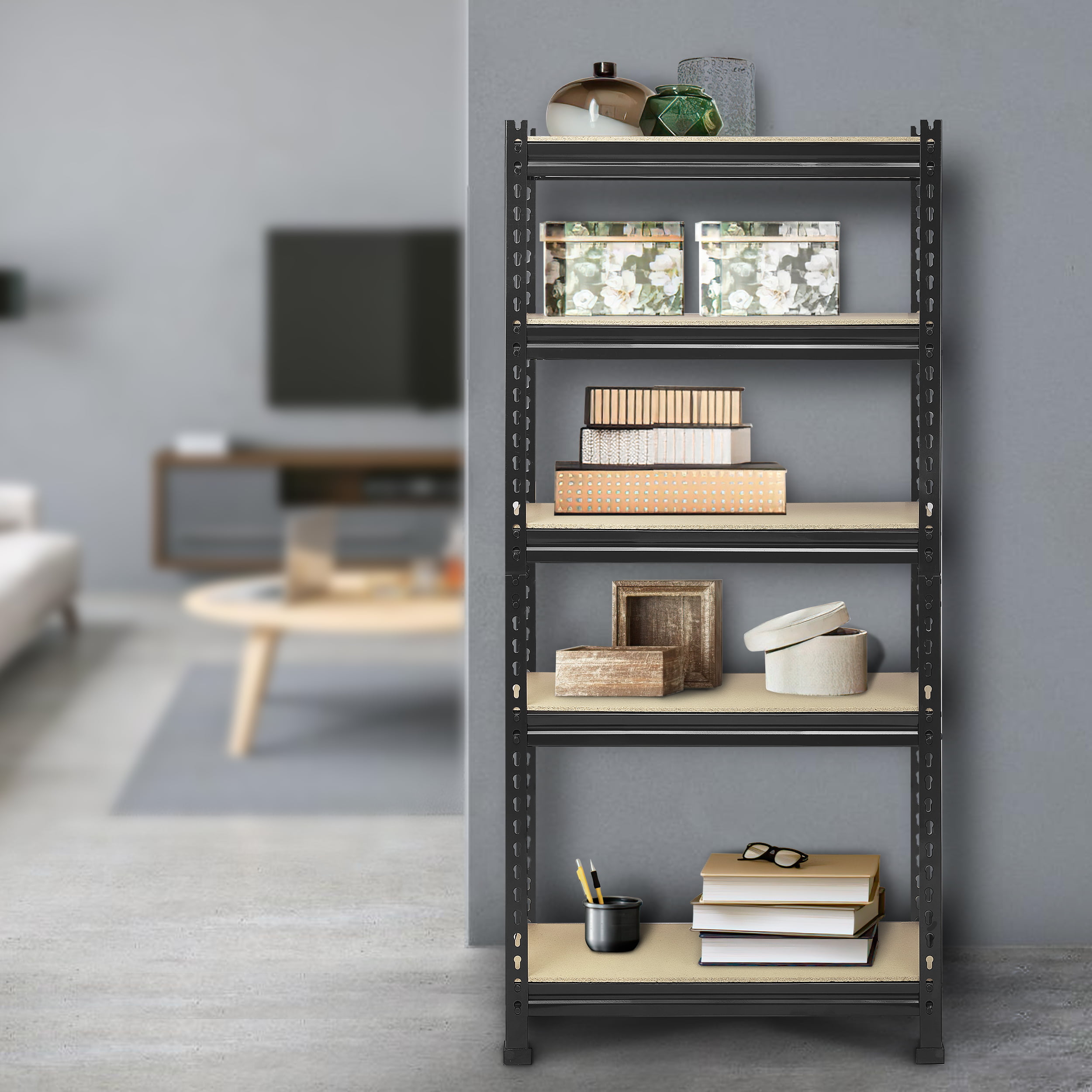 Prilinex 28”W x 12”D x 59”H 5 Tier Heavy Duty Garage Storage Shelves. Metal Utility Rack Shelving Unit  Organizer for Warehouse Pantry Kitchen. Black