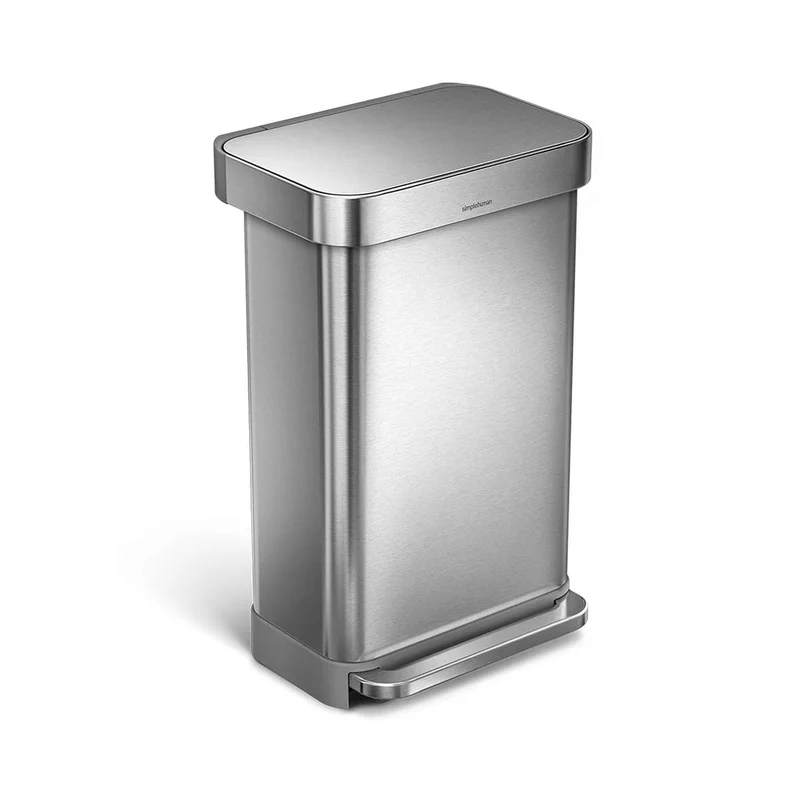 simplehuman 55 Liter / 14.5 Gallon Rectangular Hands-Free Kitchen Step Trash Can with Soft-Close Lid. Brushed Stainless Steel