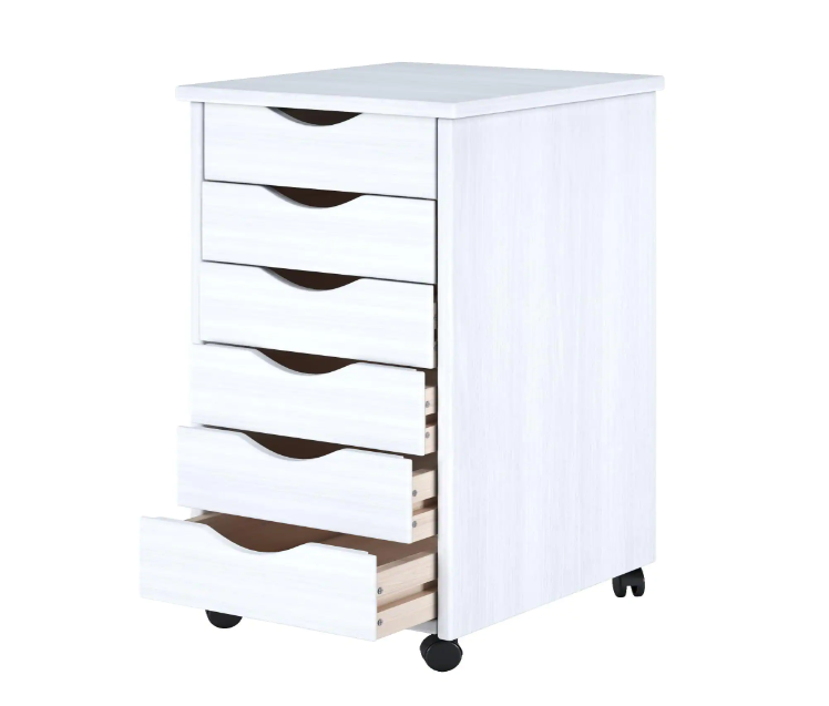 Adeptus 10018 6-Drawer Solid Wood Mobile Storage Cart in White