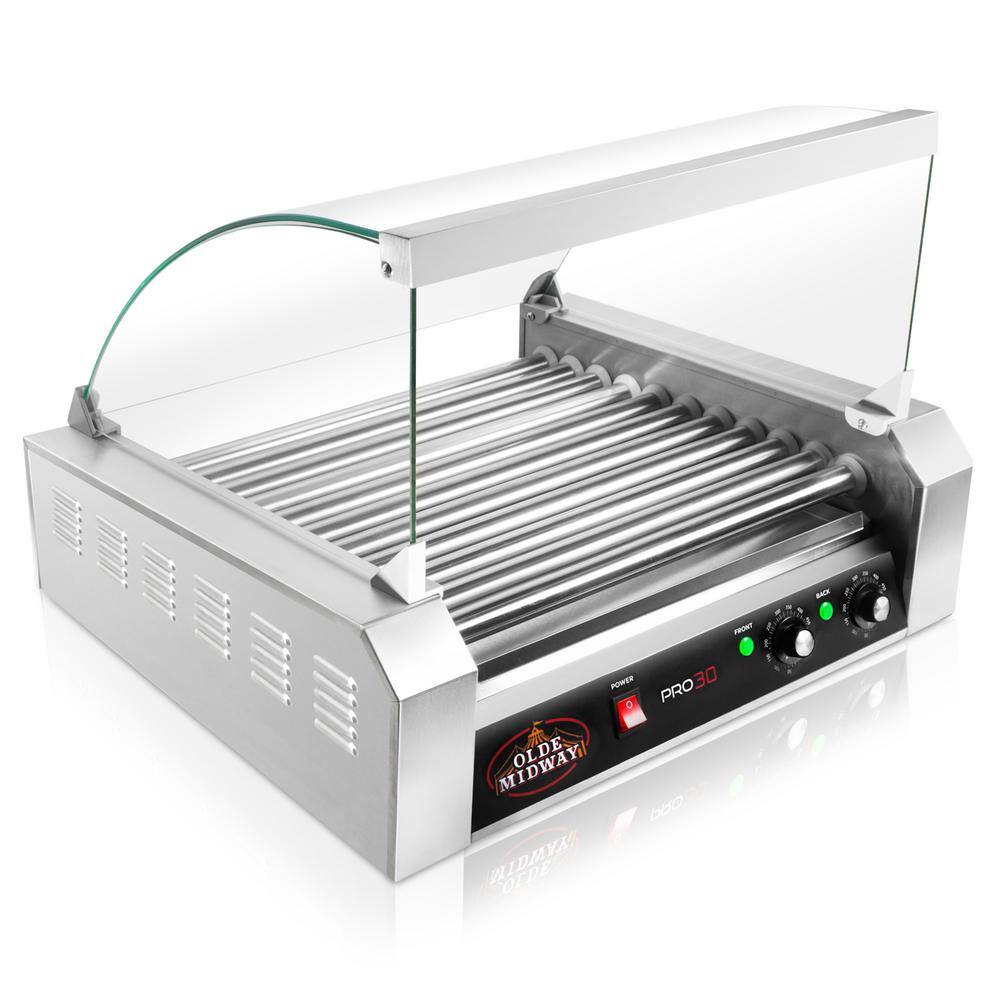 Olde Midway  269 sq. in. Stainless Steel Indoor Grill Hot Dog. Sausage Electric Countertop Cooker Machine with 11-Rollers and Cover
