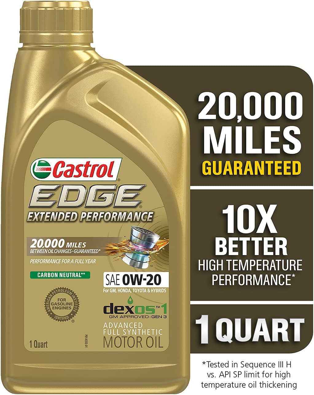 Castrol Edge Extended Performance 0W-20 Advanced Full Synthetic Motor Oil. 1 Quart. Pack of 6