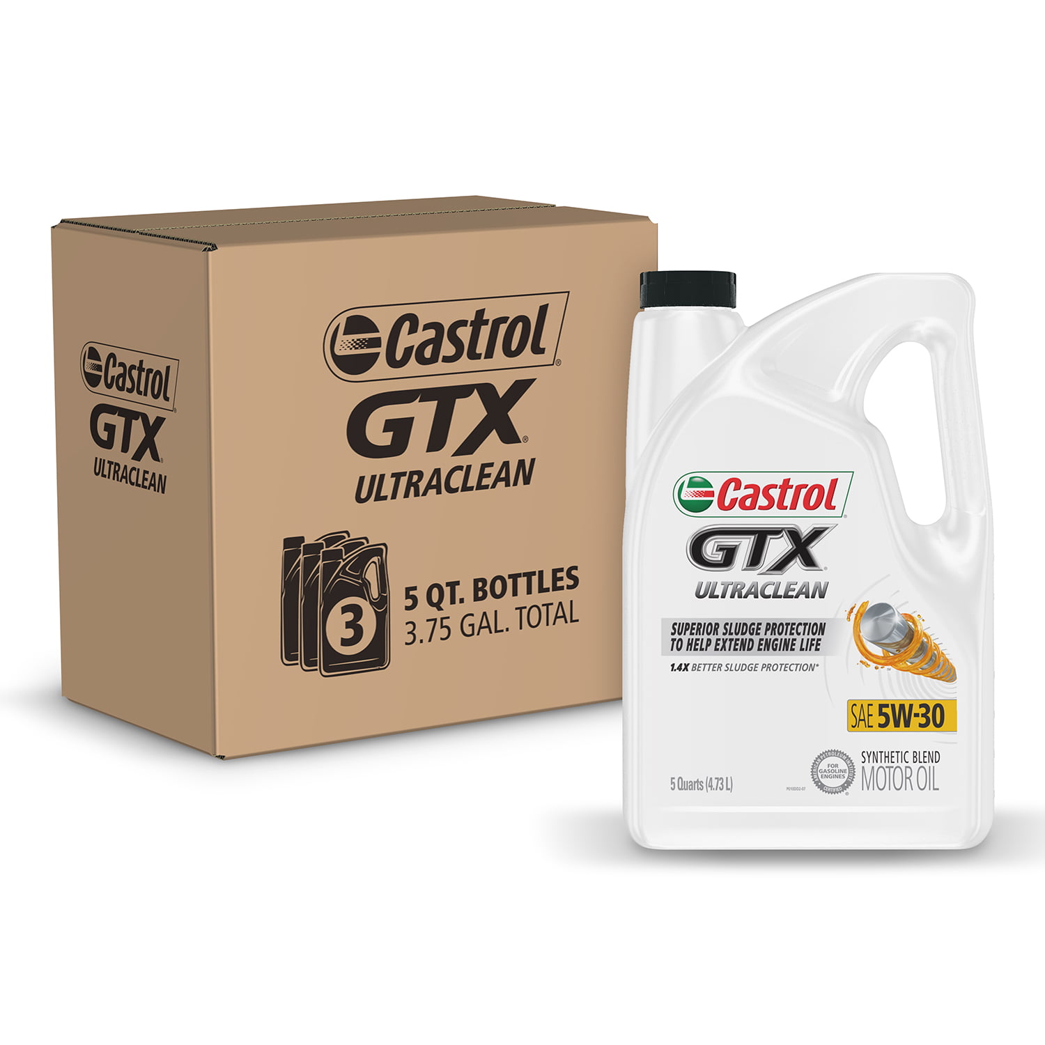 Castrol GTX Ultraclean 5W-30 Synthetic Blend Motor Oil. 5 Quart. Case of 3