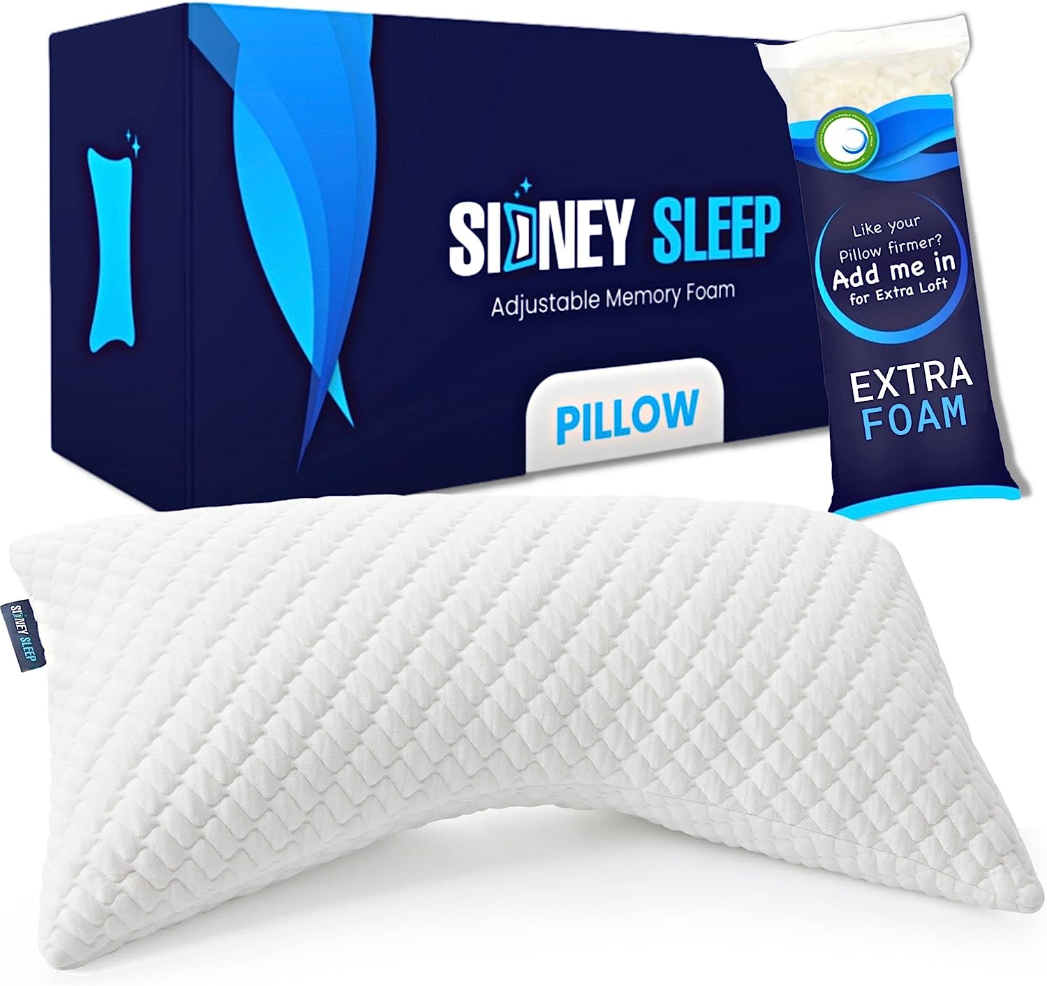 Sidney Sleep Bed Pillow for Side and Back Sleepers - Adjustable Filling - Memory Foam Pillow for Neck and Shoulder Pain - Customizable Loft - King Size - Additional Foam Bag Included (King. White)