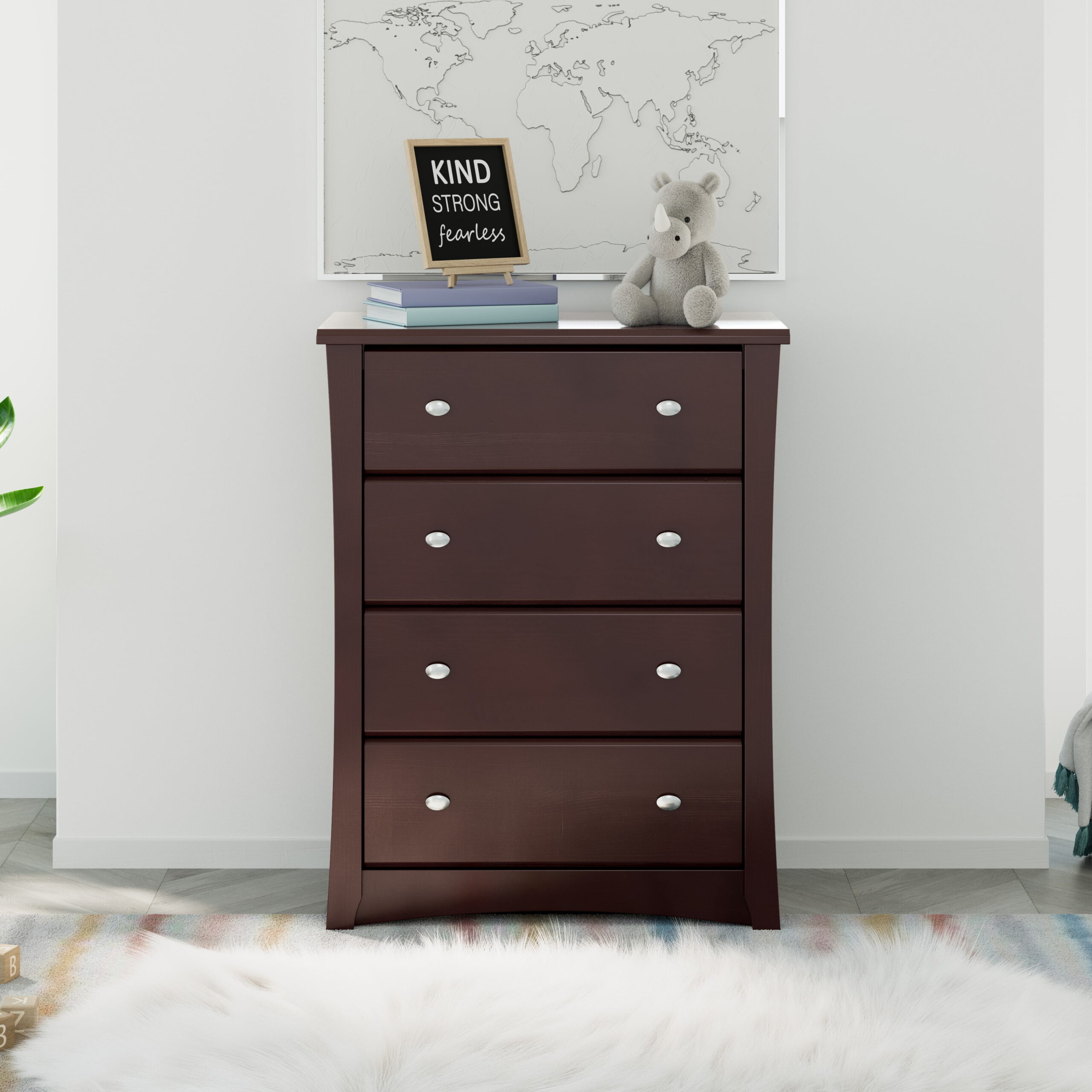 Storkcraft Crescent 4 Drawer Modern Vertical Dresser Espresso