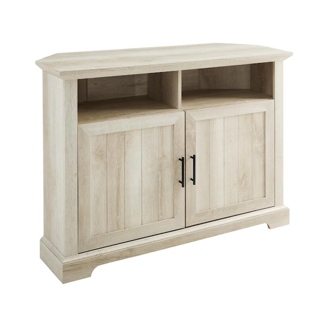 Walker Edison Farmhouse/Rustic White Oak Corner TV Stand (Accommodates TVs up to 48-in)