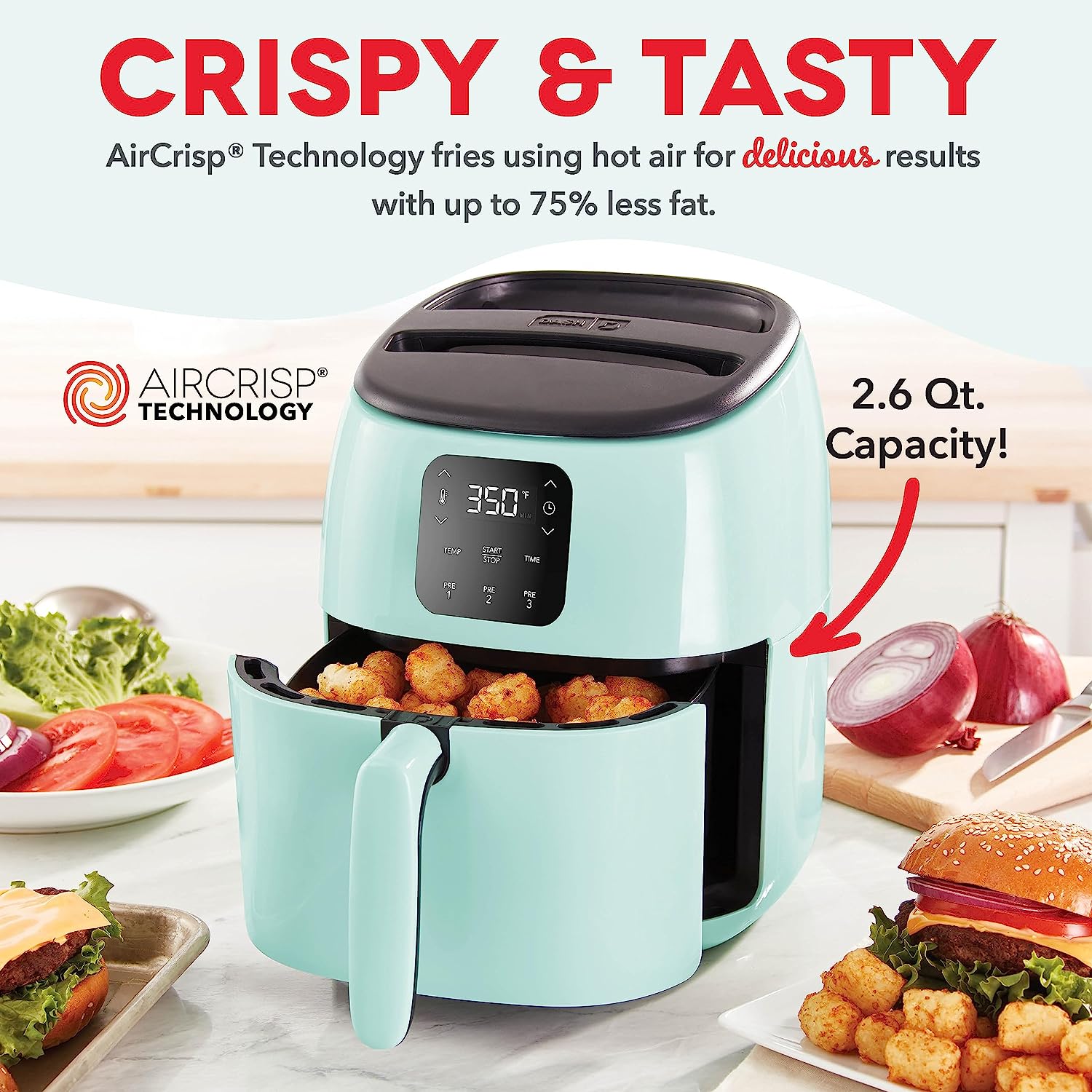 DASH Tasti-Crisp™ Digital Air Fryer with AirCrisp Technology. Custom Presets. Temperature Control. and Auto Shut Off Feature. 2.6 Quart - Aqua