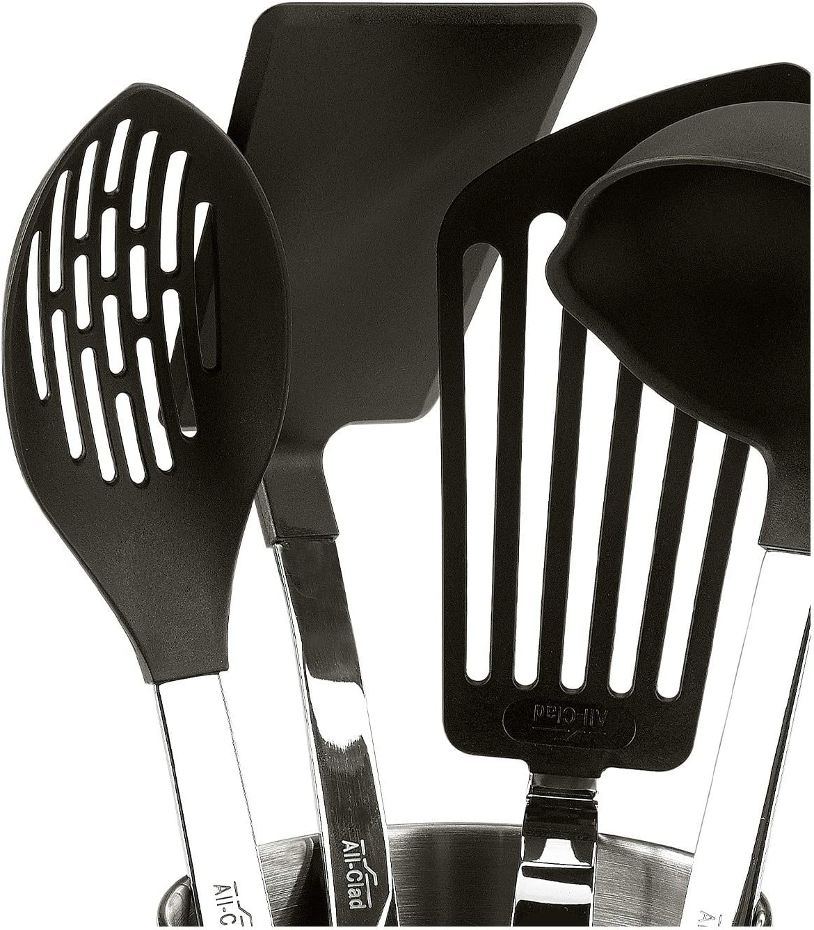 All-Clad Scratch & Heat-Resistant Nylon Tools with Stainless Steel Handles and Caddy. 5-Piece