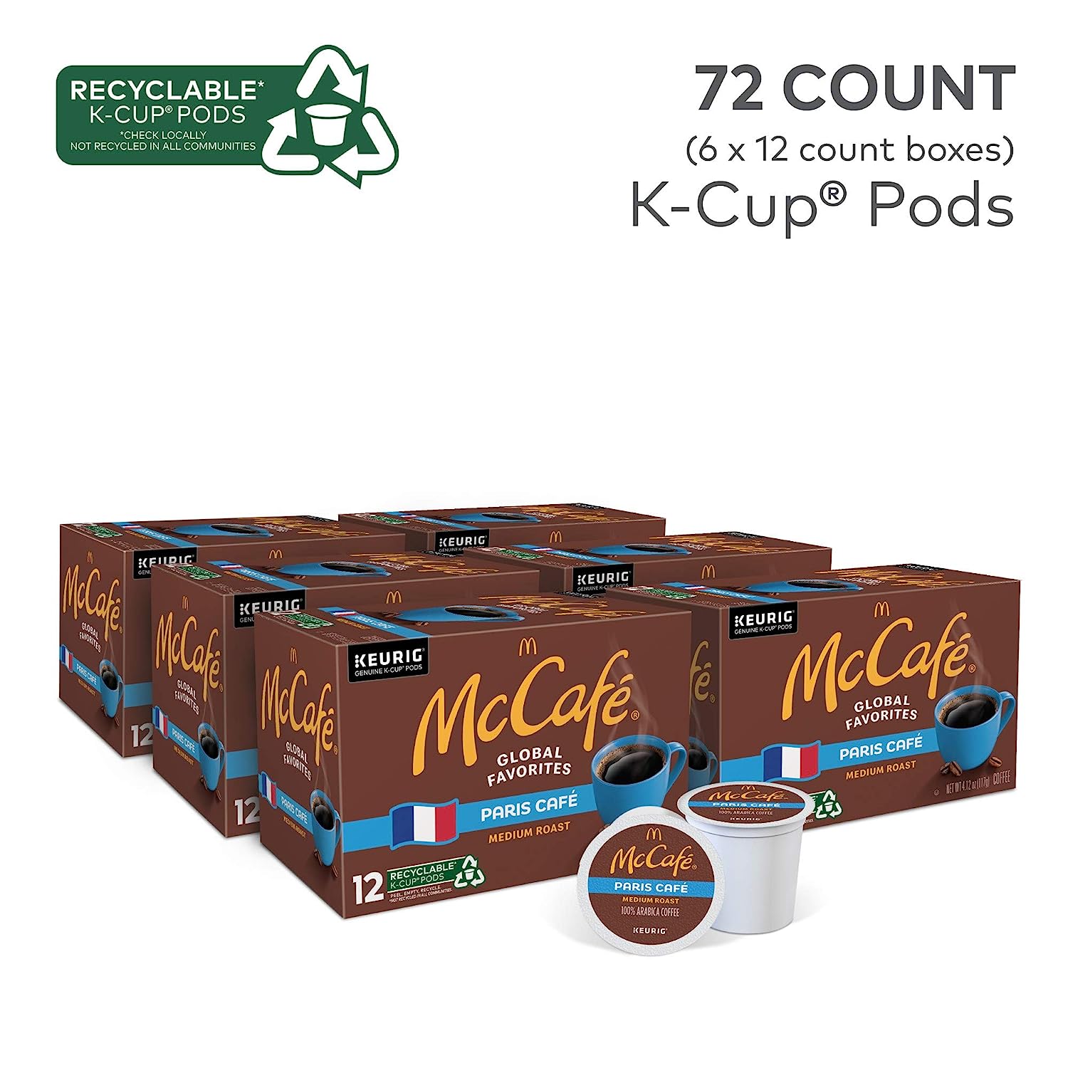 McCafe Paris Café. Single Serve Coffee Keurig K-Cup Pods. Medium Roast Coffee. 72 Count