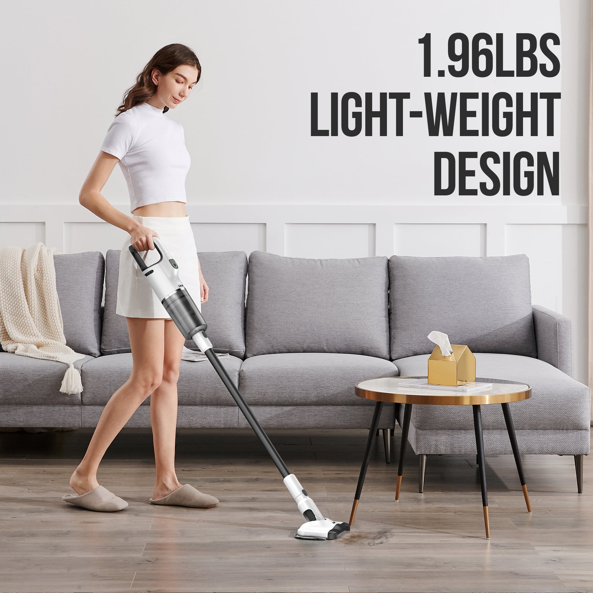 Litheli 6-In-1 Cordless Vacuum Cleaner. 10000Pa/6000Pa 2 Model Suction Powerful Lightweight Portable Handheld Stick Vacuum Cleaner with 4Ah Battery White