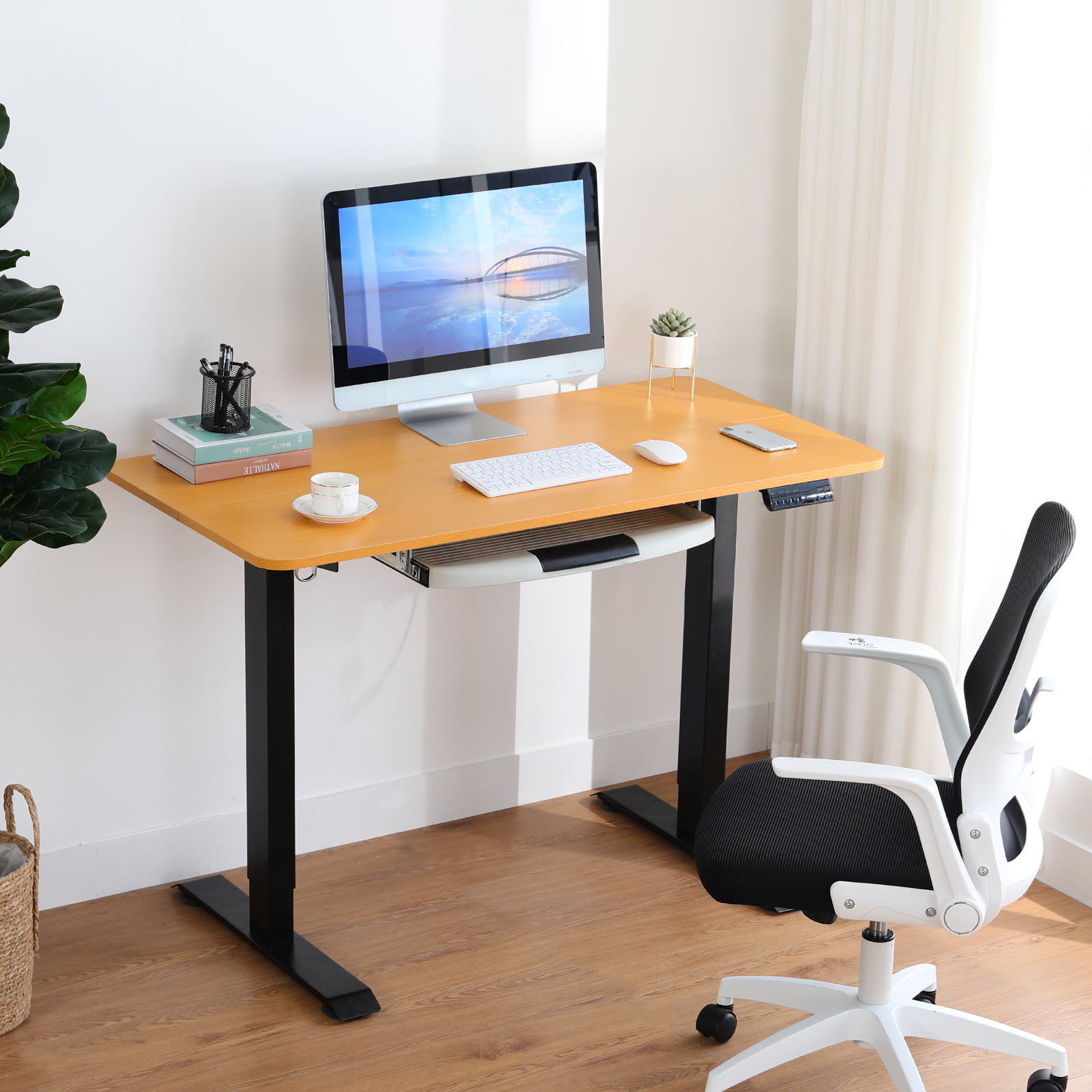 ComHoma Standing Desk Height Adjustable 47 x 24 Inch Stand Up Table. Bamboo