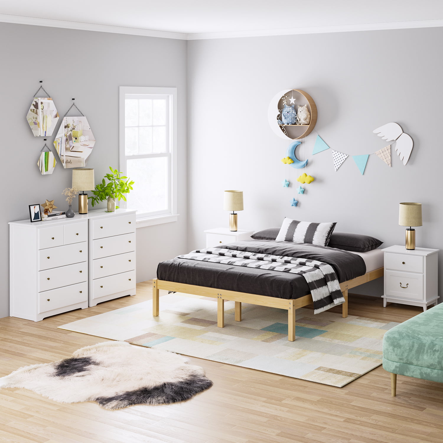 Homfa Horizontal Dresser. Modern Dresser of 5 Drawers. Dresser Chest with Easy Pull Handle for Bedroom. White Finish