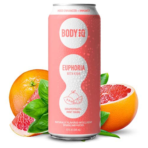 Body Intelligence Euphoria Intelligent Sparkling Water. Vitamin Drink for Immune Support. Great Tasting Flavored Water for Relaxation. Grapefruit Mint Basil. 12-Pack