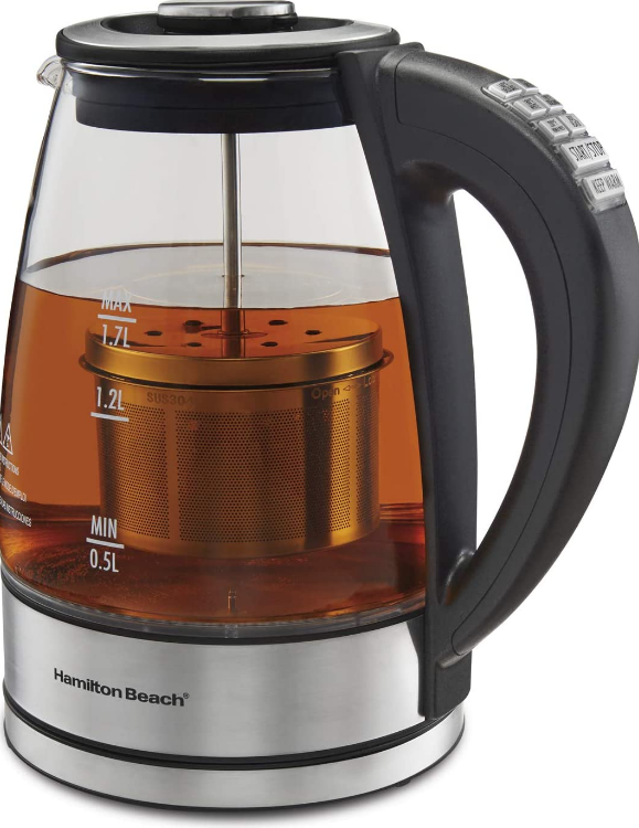 Hamilton Beach Temperature Control Glass Electric Hot Water Kettle & Boiler with Removable Tea Infuser. 1.7L. Cordless. Keep Warm. Auto-Shutoff & Boil-Dry Protection (40942)
