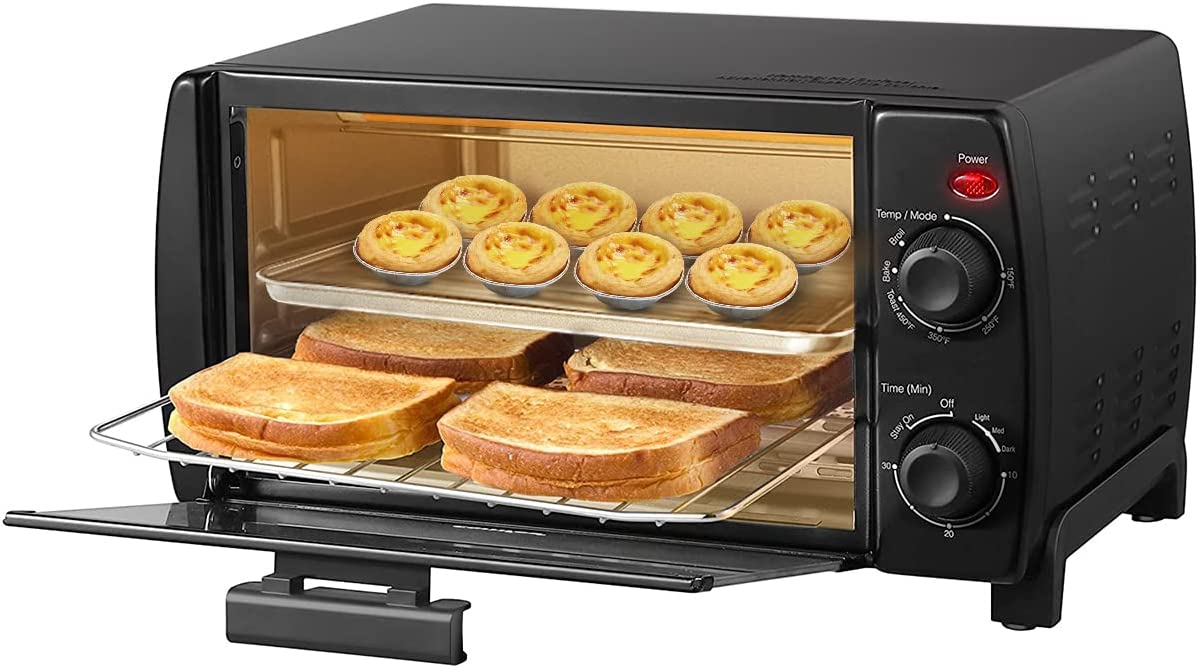 COMFEE- 4 Slice Small Toaster Oven Countertop. Retro Compact Design. Multi-Function with 30-Minute Timer. Bake. Broil. Toast. 1000 Watts. 2-Rack Capacity. Black (CFO-BB101)