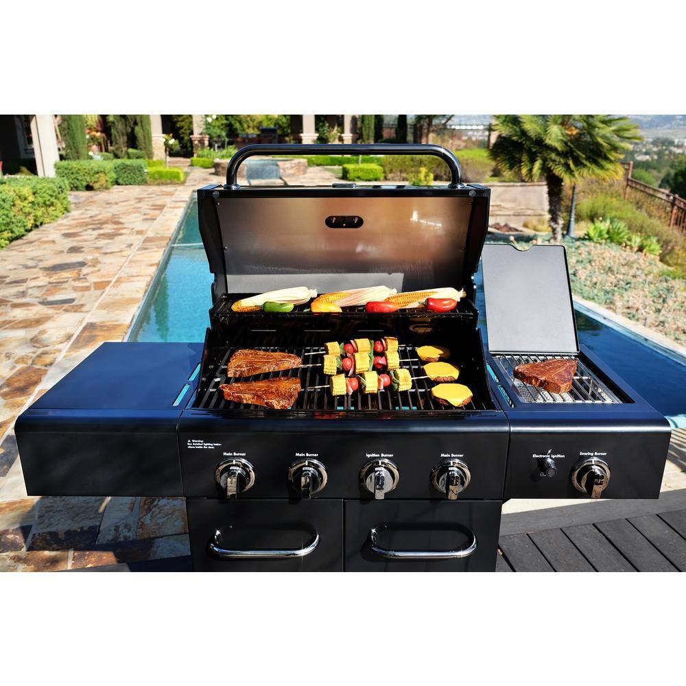 KENMORE PG-40409S0LB-1 4-Burner Plus Searing Side Burner Propane Gas Grill in Black with Folding Side Shelves