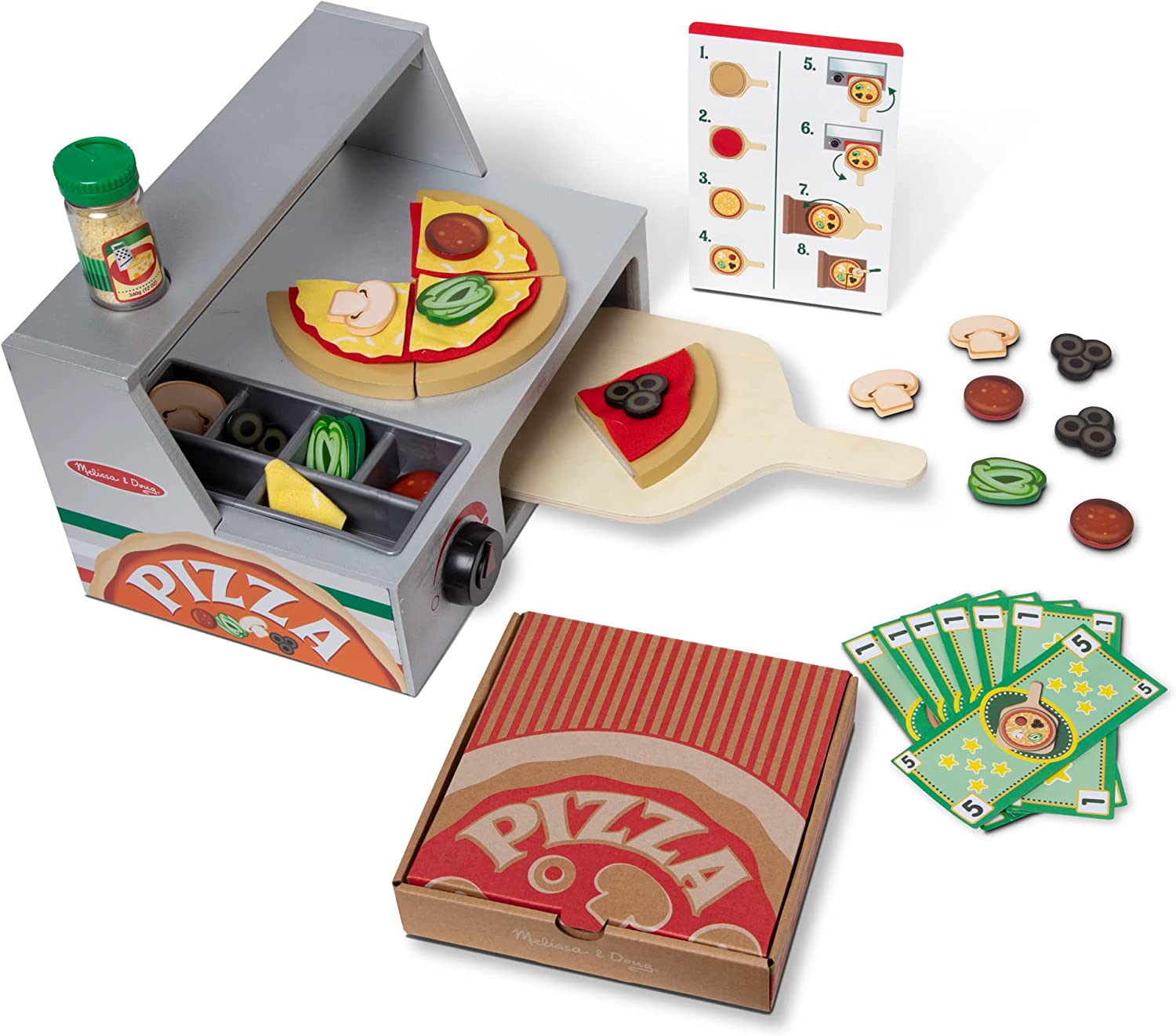 Melissa & Doug Top & Bake Wooden Pizza Counter Play Set (34 Pcs) - Pizza Toy Wooden Play Food Set. Pretend Pizza Sets For Kids Ages 3+