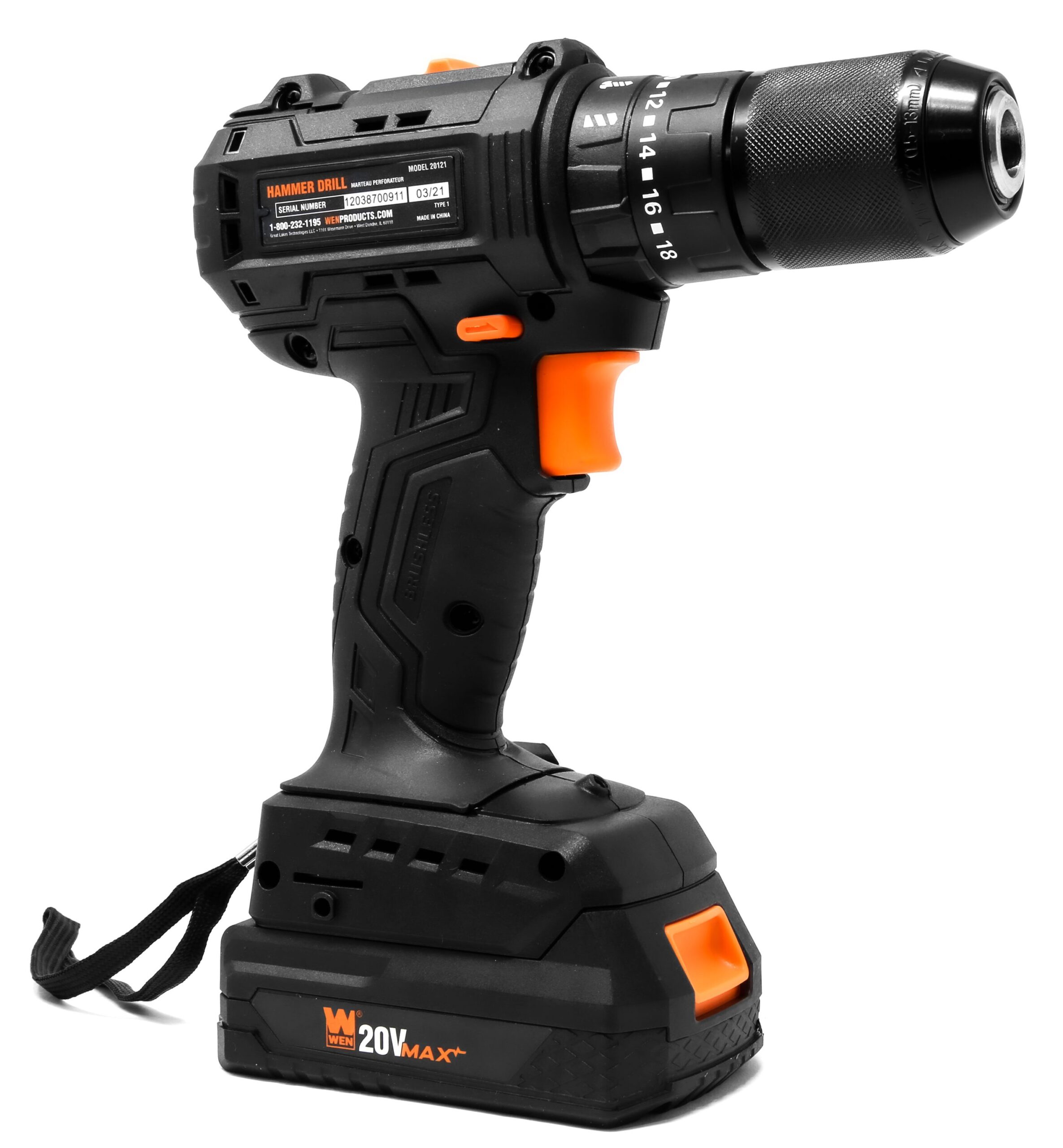 WEN 1/2-in 20-volt Max-Amp Brushless Cordless Hammer Drill (1-Battery Included)