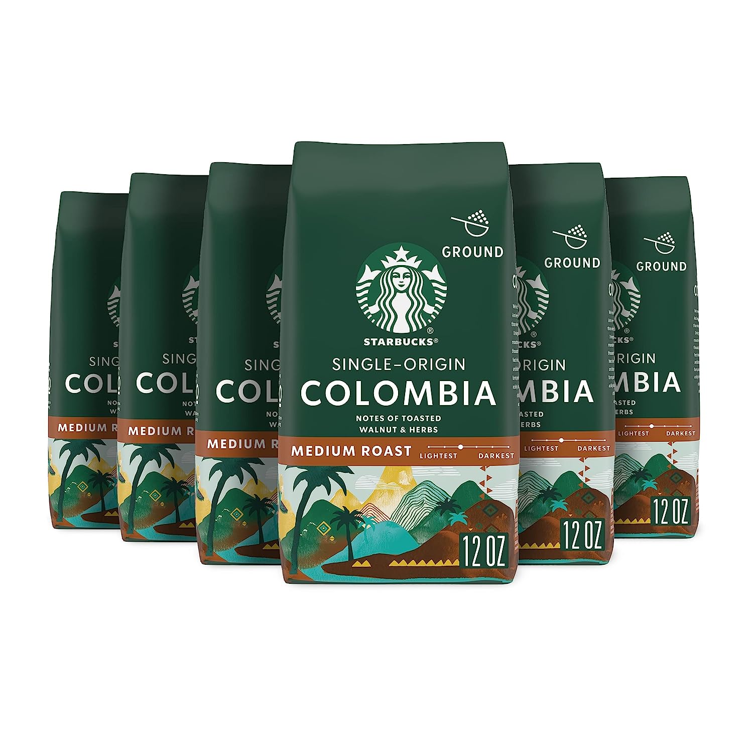 Starbucks Ground Coffee. Medium Roast Coffee. Colombia 100% Arabica 6 bags (12 oz each)