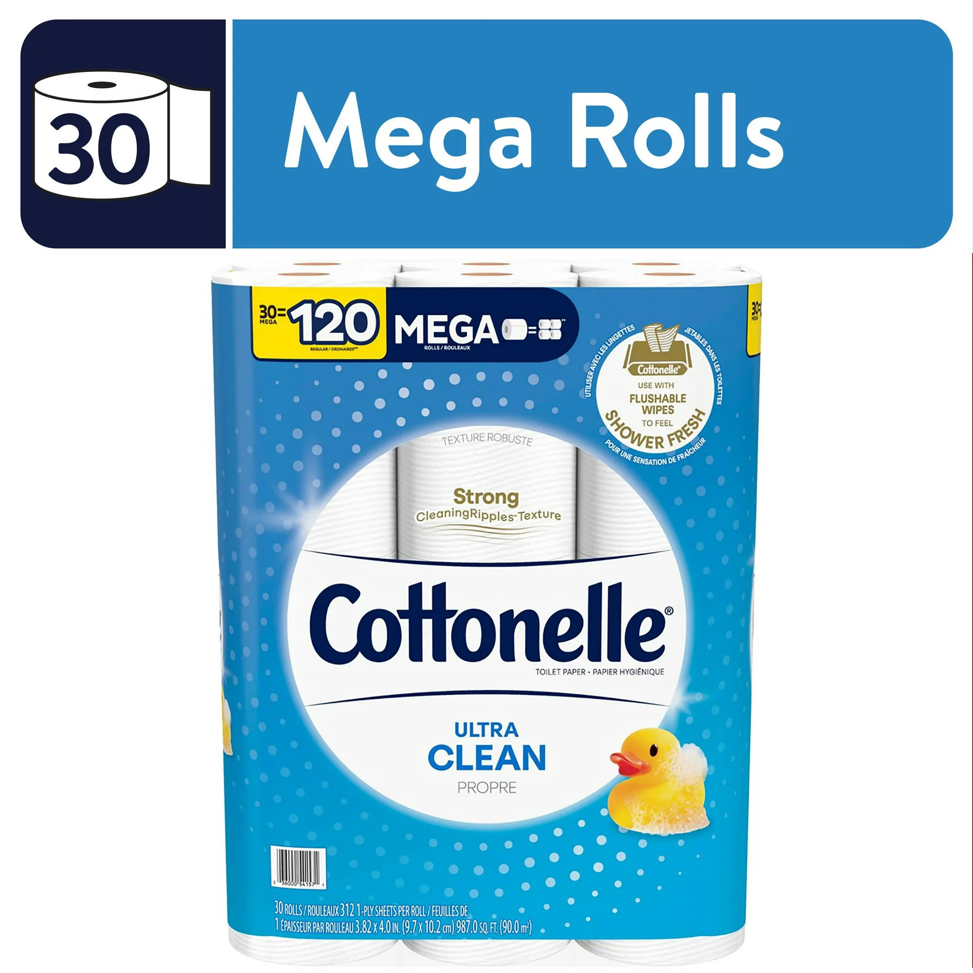 Cottonelle Ultra Clean Toilet Paper. 30 Mega Rolls