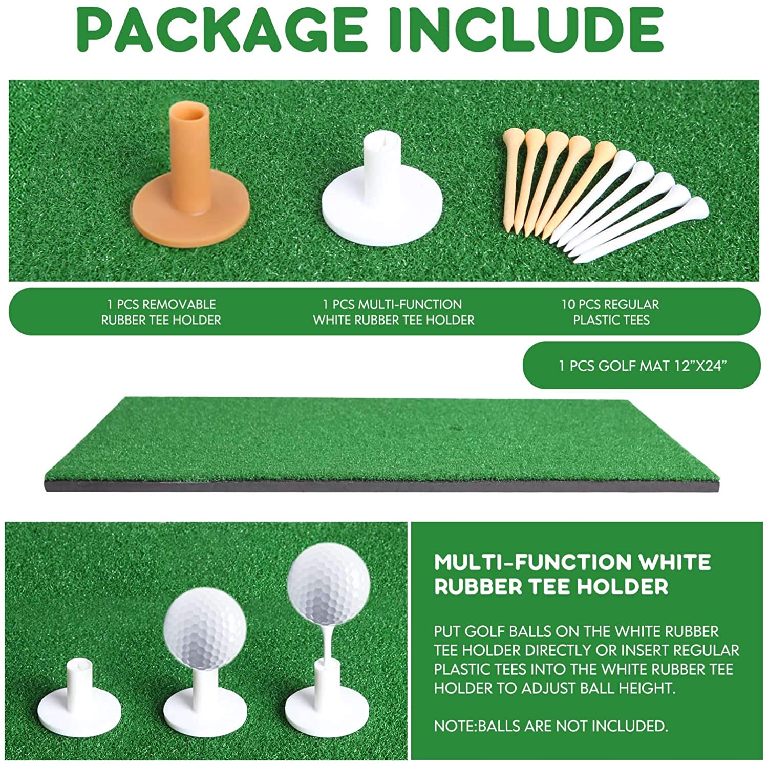 Truedays Golf Mat 12x24 Residential Practice Hitting Mat Rubber Tee Holder