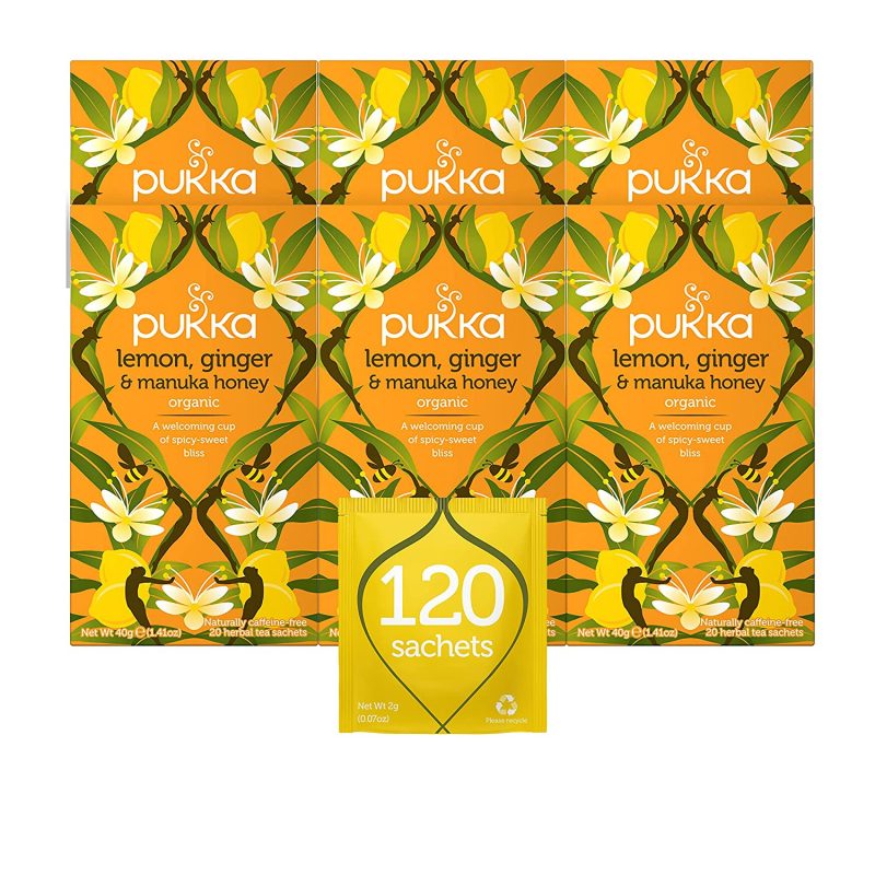 Pukka Lemon Ginger And Manuka Honey. Herbal Tea Bags. 6 Pack. 120 Tea Bags