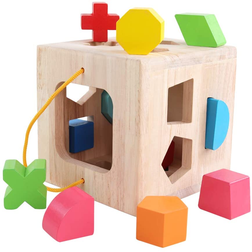 GEMEM Shape Sorter Toy Wooden 12 Building Blocks Geometry Learning