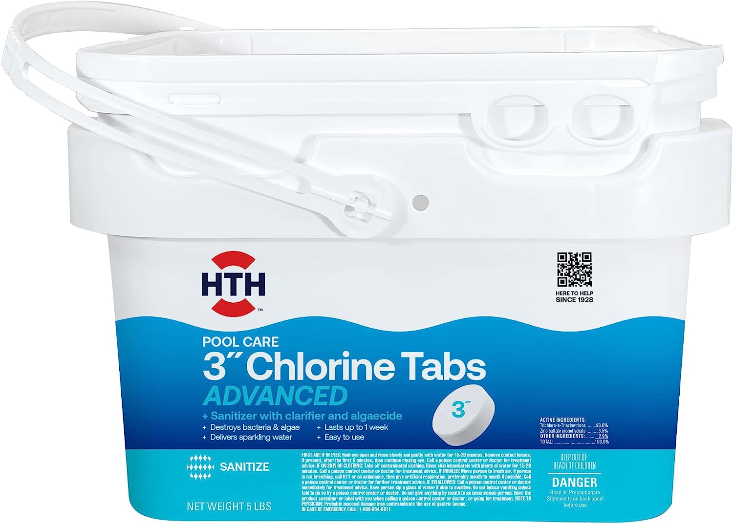 HTH 42052W Swimming Pool Care 3″ Chlorine Tabs Advanced. Individually Wrapped Tablets. 5lb
