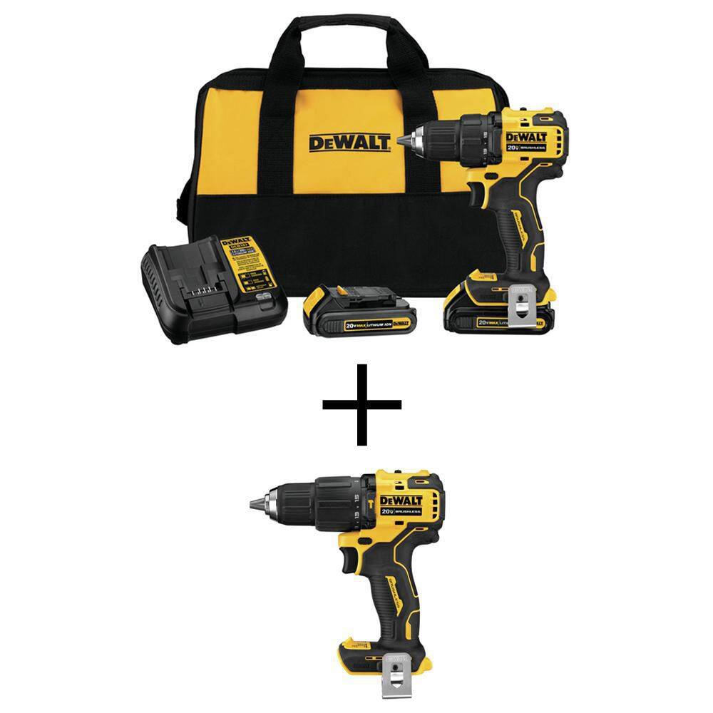 DEWALT DCD708C2WCD709B ATOMIC 20V MAX Cordless Brushless Compact 1/2 in. Drill/Driver Kit and ATOMIC Brushless Compact 1/2 in. Hammer Drill