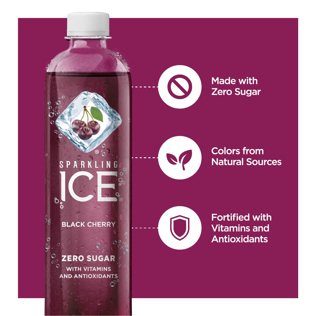 Sparkling Ice. Black Cherry Sparkling Water. Zero Sugar Flavored Water. 17 fl oz