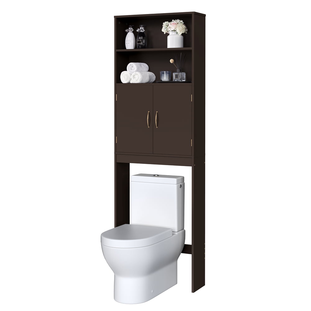SMILE MART Over Toilet Storage Cabinet 2 Shelves for Bathroom. Espresso. 25''L*8''W*77''H