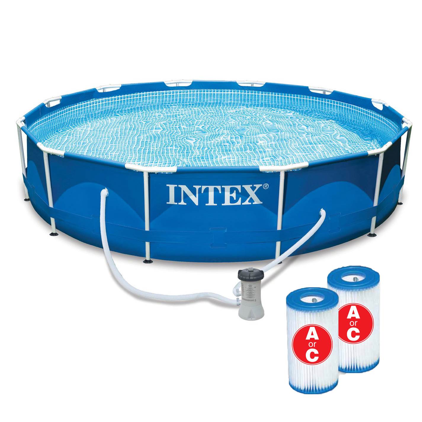 Intex 12′ x 30″ Metal Frame Pool with Filter & Type A or C Filter Cartridges