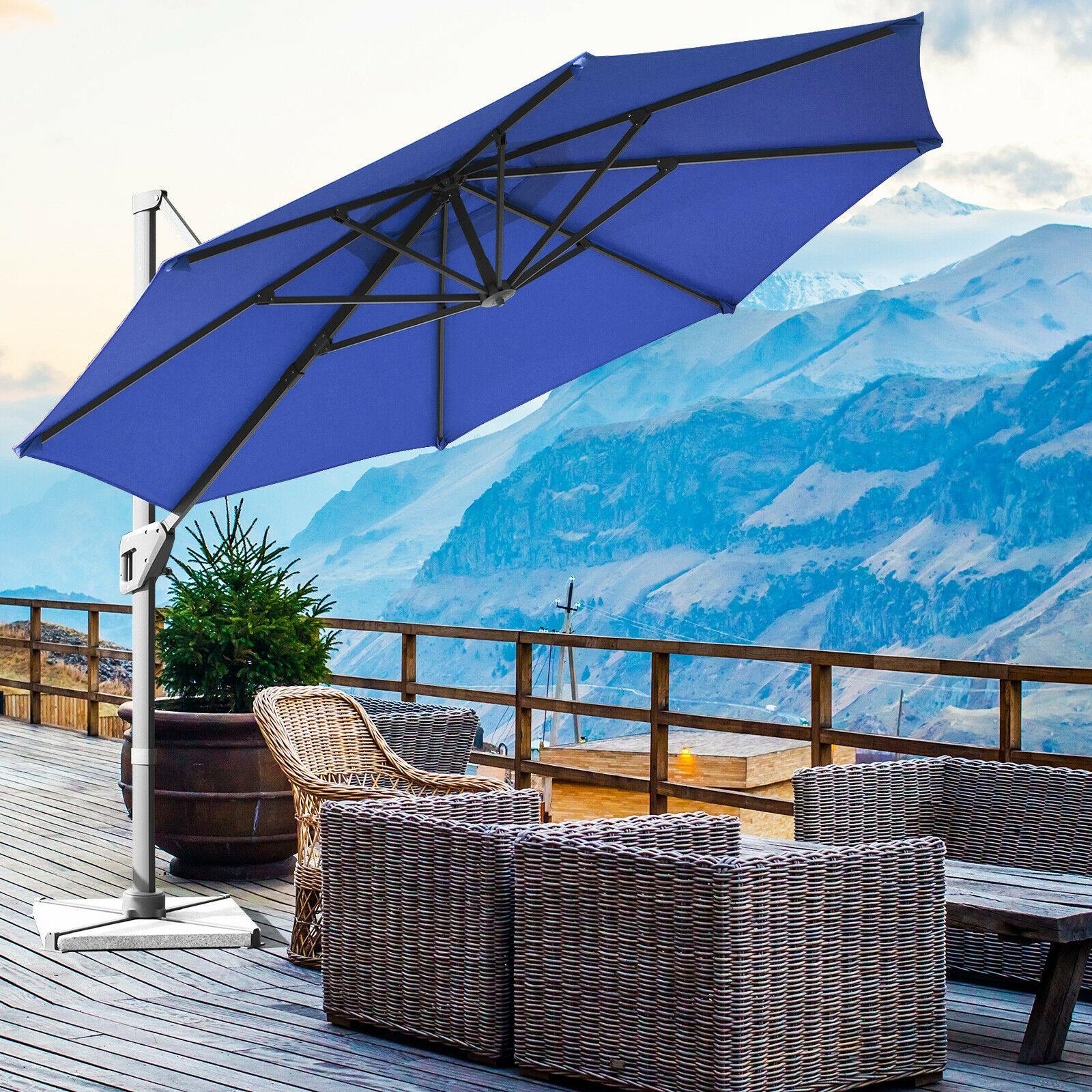 Clihome 11 Ft Patio Cantilever Umbrella Outdoor Offset Umbrella with 360 degree Rotation and Tilt System Without Weight Base
