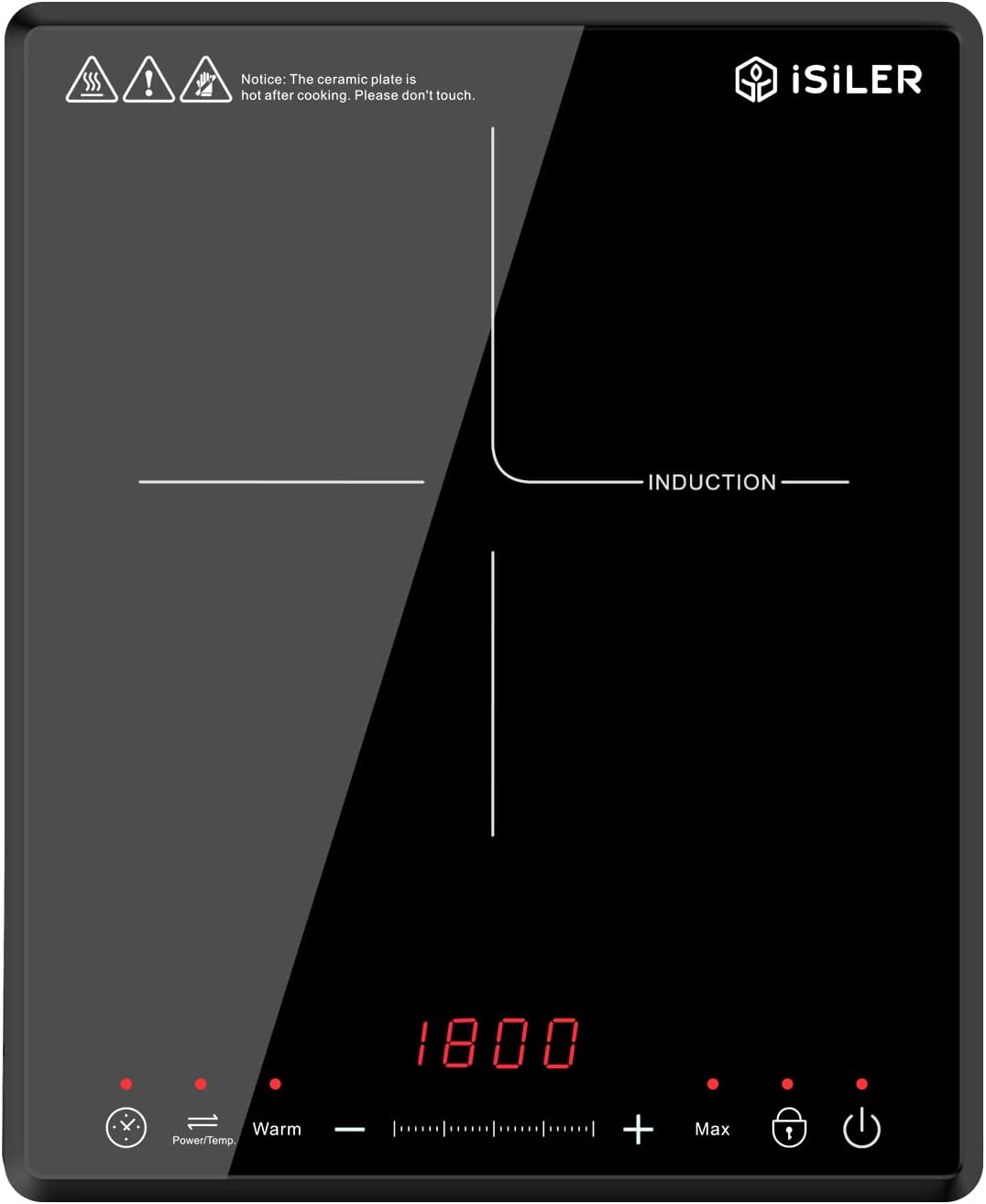 Portable Induction Cooktop. iSiLER 1800W Electric Induction Cooker Cooktop with Kids Safety Lock. Sensor Touch Countertop Burner with Timer for Apartment RV Camper