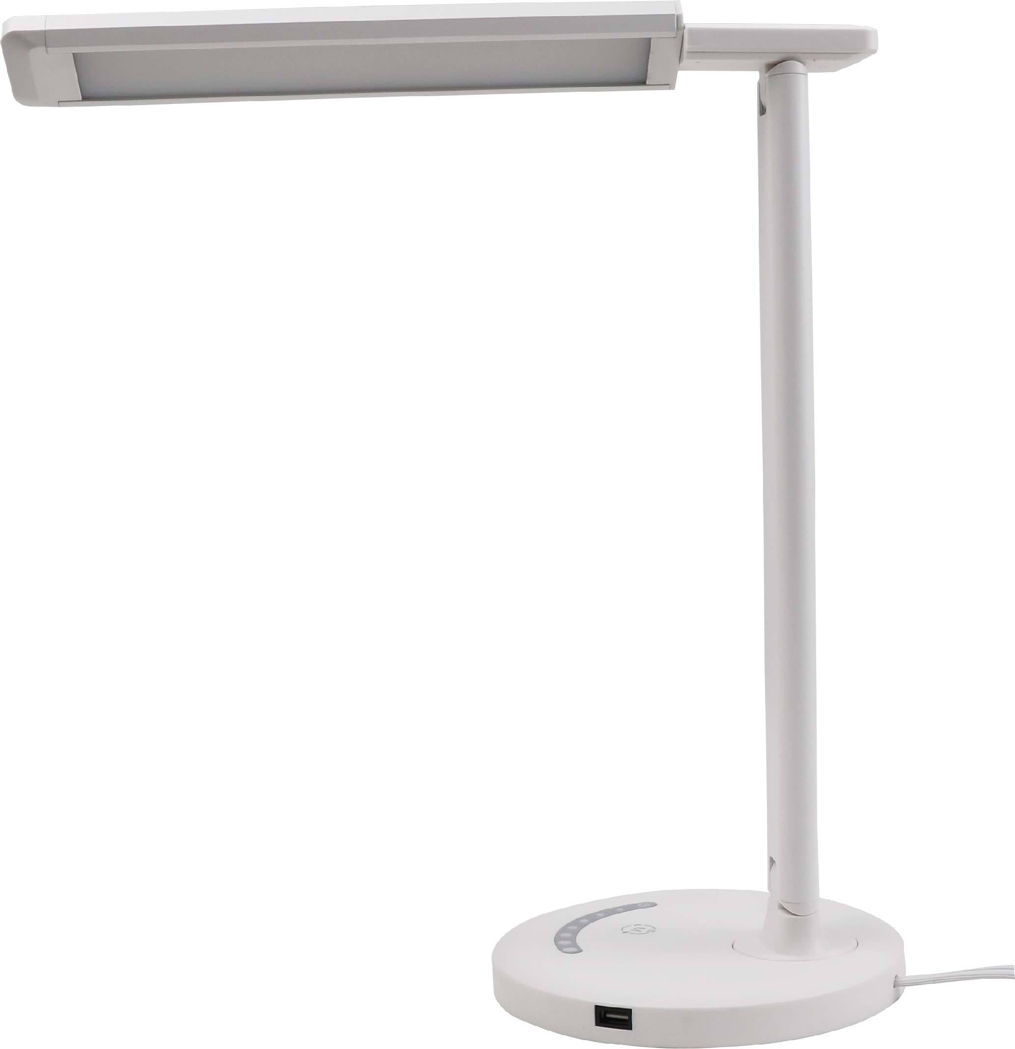 Mainstays Dimmable Plastic LED Desk Lamp with USB Charging Port. White with Powder Coating