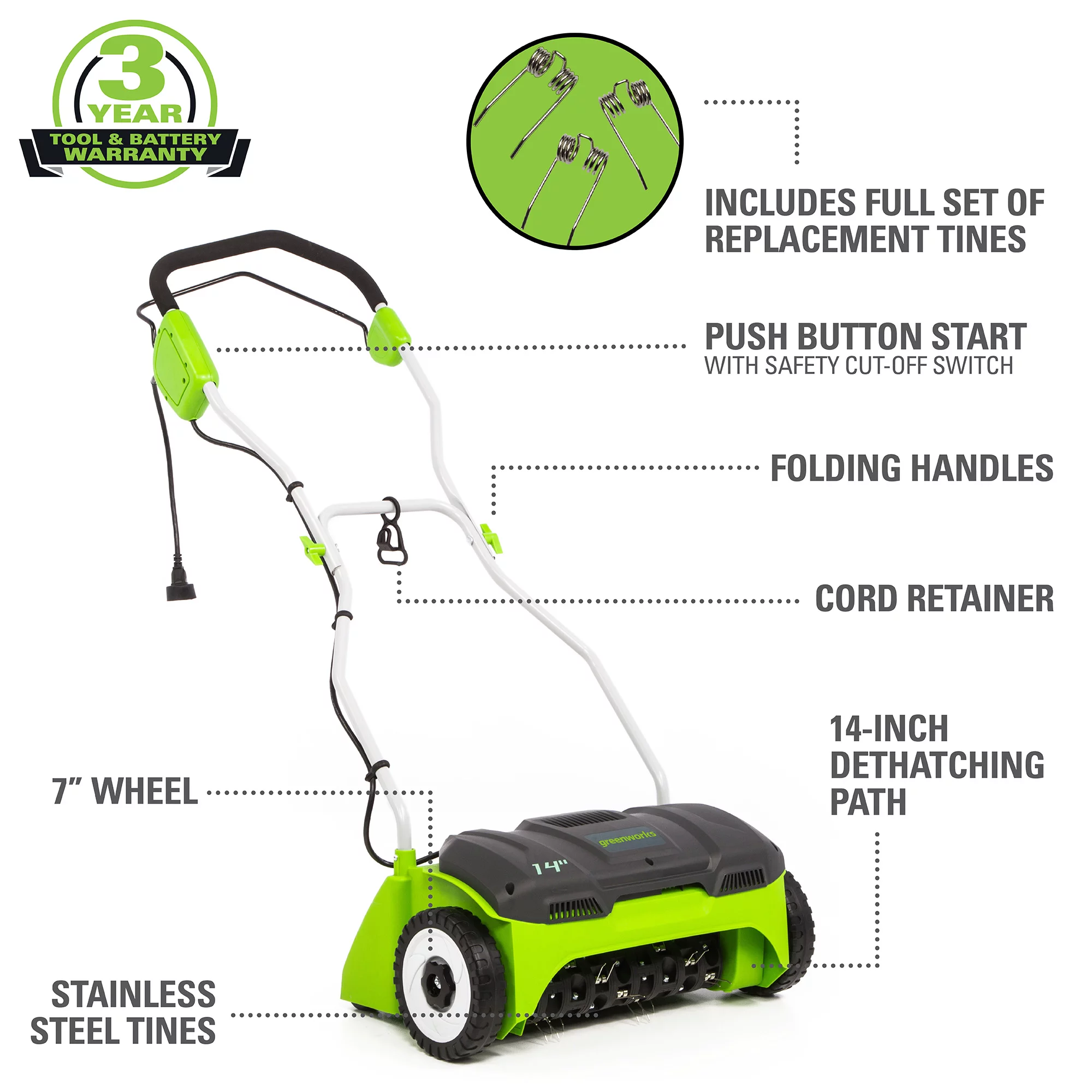 Greenworks 14 in. 10 Amp Corded Electric Dethatcher. DT14B00