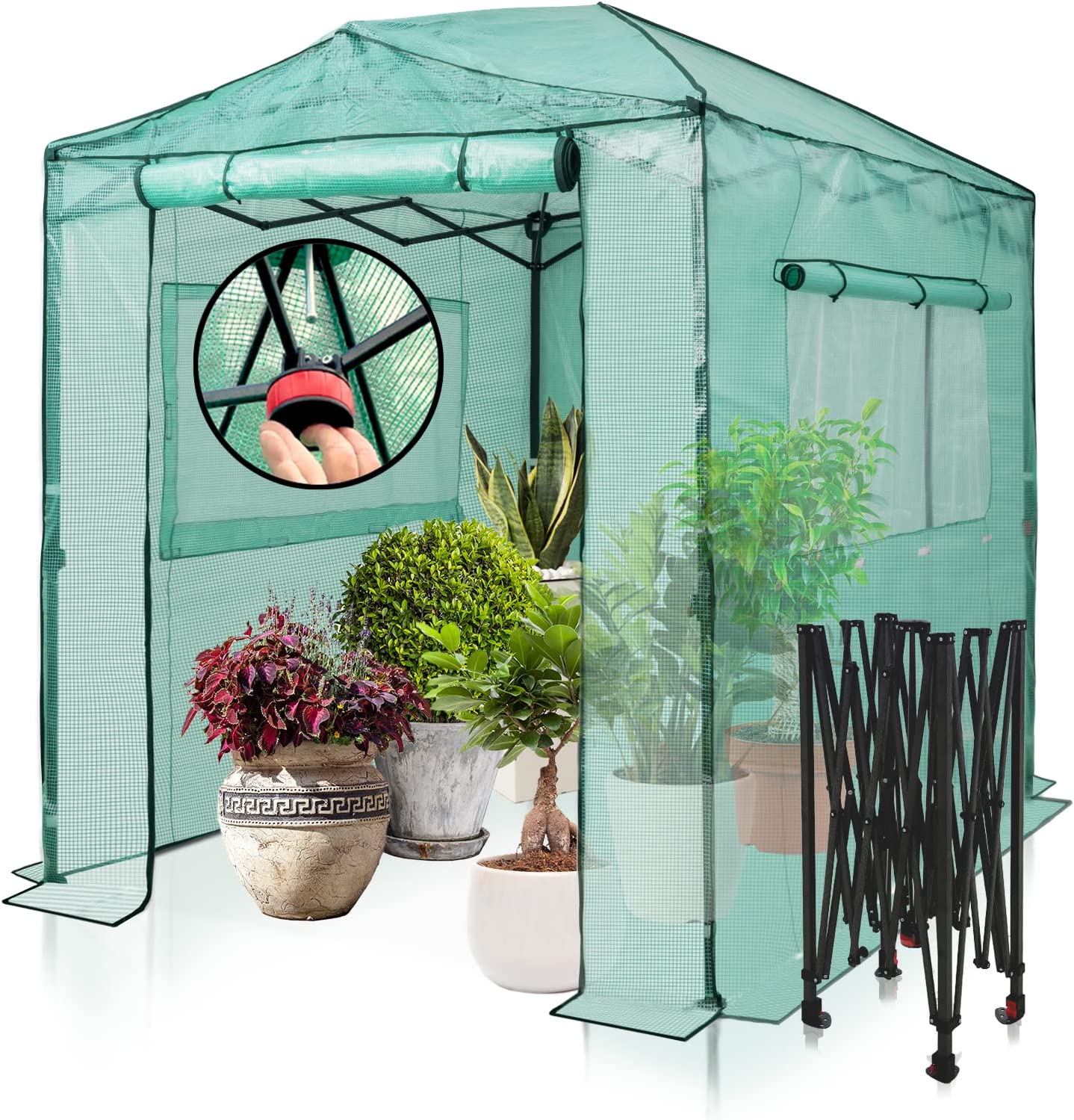 EAGLE PEAK 8-x6′ Portable Walk-in Greenhouse Instant Pop-up Indoor Outdoor Plant Gardening Green House Canopy