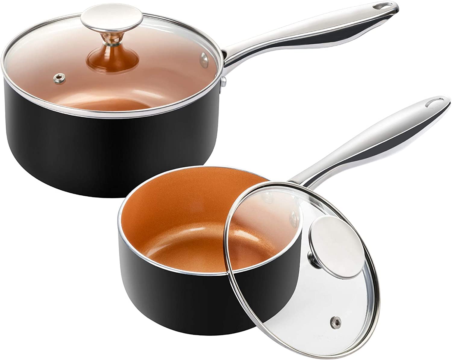 MICHELANGELO Saucepan Set with Lid. Nonstick 1Qt & 2Qt Copper Sauce Pan Set with Lid. Small Pot with Lid. Ceramic Nonstick Saucepan Set. Small Sauce Pots. Copper Pot Set - 1Qt & 2Qt