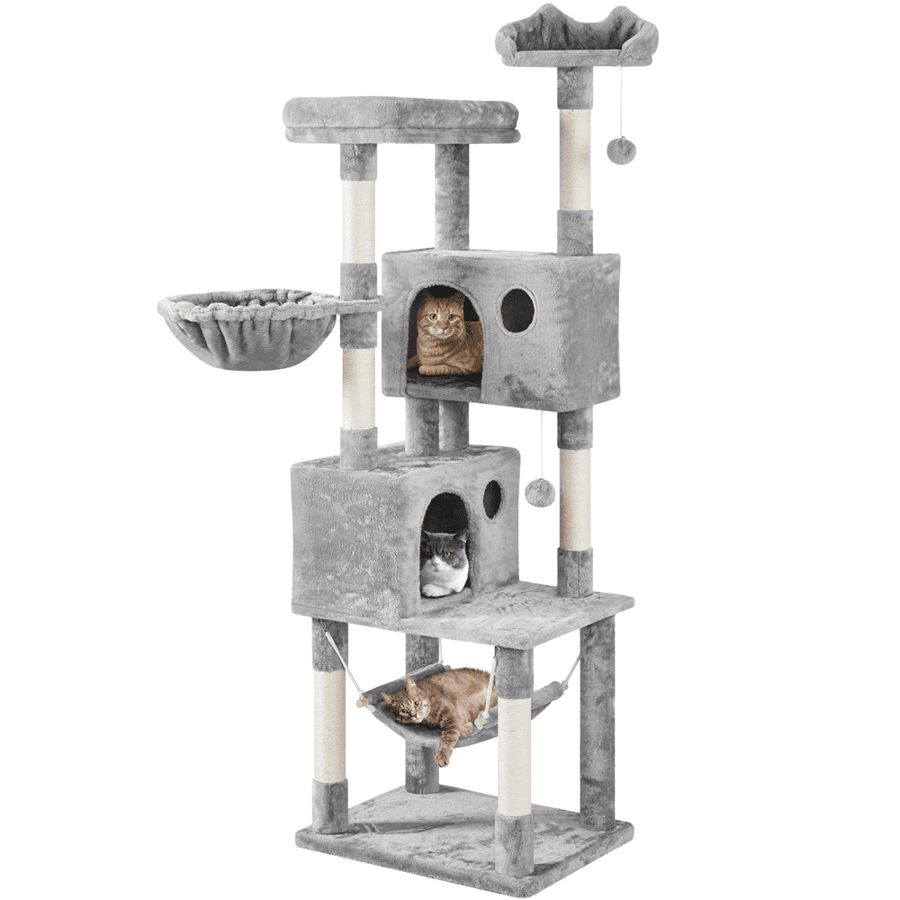 SmileMart 73″H Multi-level Cat Tree Tower with Condos and Perches. Light Gray