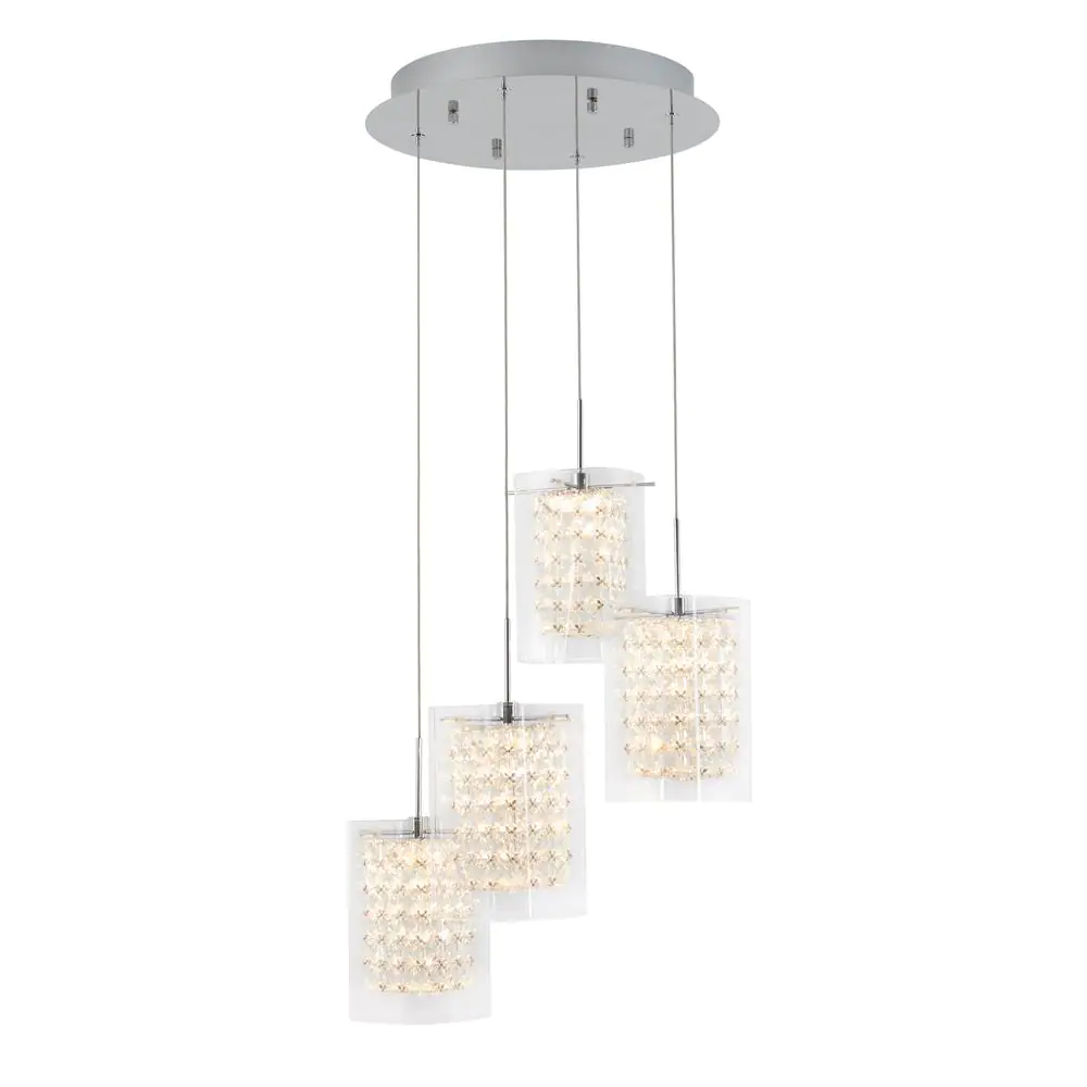 Artika Crystal Cube 17-Watt Modern Integrated LED 4-Light Chrome Hanging Pendant Light with Glass Shade for Living Room
