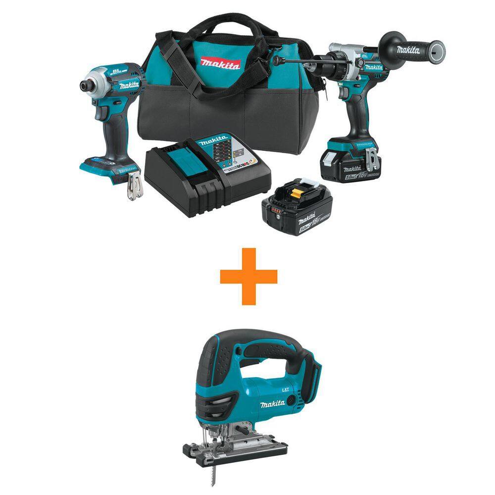 Makita XT288T-XVJ03Z 18V LXT Lithium-Ion Brushless Cordless Combo Kit 5.0 Ah (2-Piece) with bonus 18V LXT Lithium-Ion Cordless Jigsaw