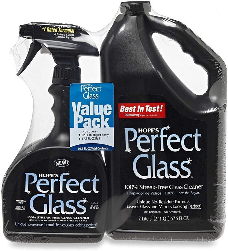 Hope-s Perfect Glass Cleaner. 2 Piece. 32oz Spray Bottle and 67.6oz Refill Bottle