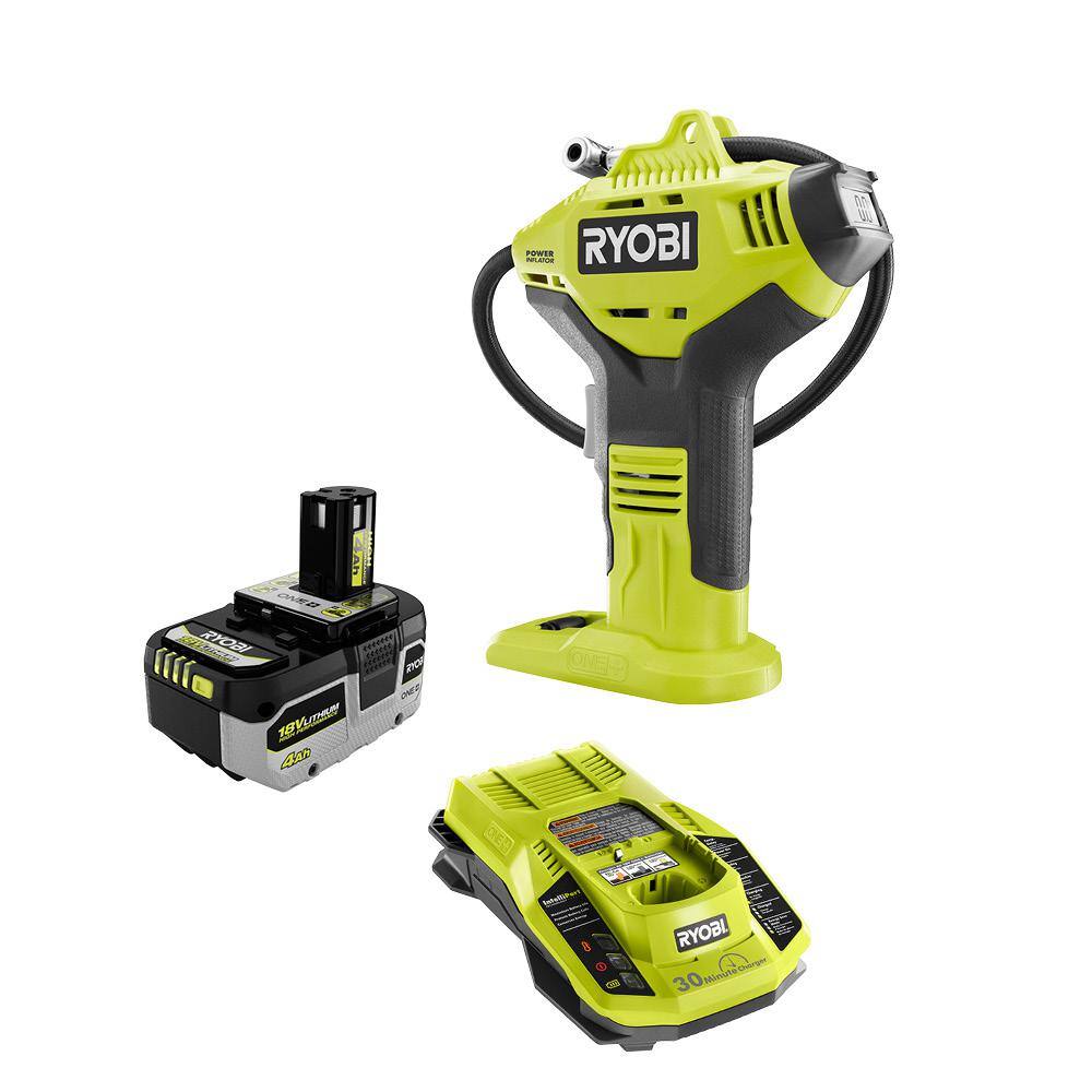 RYOBI P737D-PSK004 ONE+ 18V Cordless High Pressure Inflator with Digital Gauge with HIGH PERFORMANCE 4.0 Ah Battery and Charger Kit