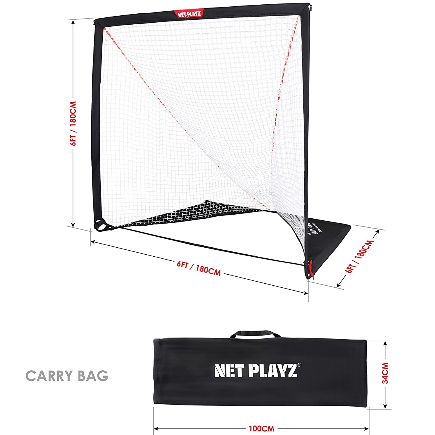 NET PLAYZ 6 x 6 x 6 Feet Lacrosse Goal Fast Install. Fiberglass Frme. Lightweight. Foldable. Portable. Carry Bag Included. Black
