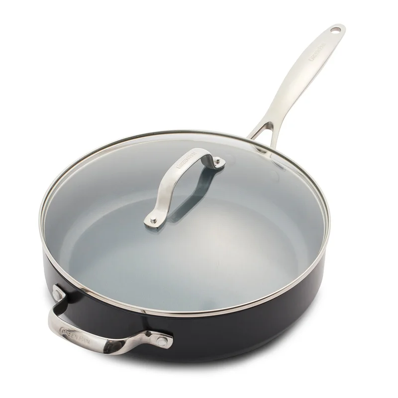 GreenPan Valencia Pro Hard Anodized Healthy Ceramic Nonstick 4.5QT Saute Pan Jumbo Cooker with Lid. PFAS-Free. Induction. Dishwasher Safe. Oven Safe. Gray