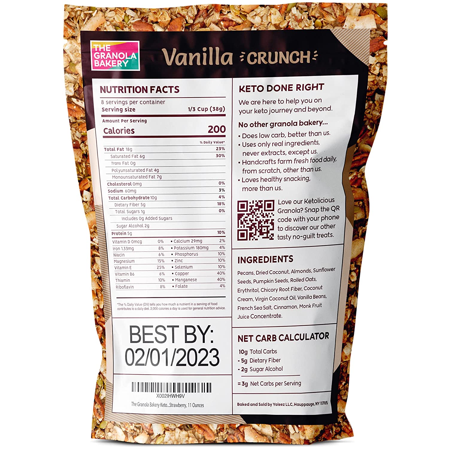YOLEEZ Vanilla Keto Nut Granola | 1g Net Carb Keto Snack | Low Carb Keto Cereal | Healthy Breakfast Keto Food. 11 Ounces (Pack of 3)