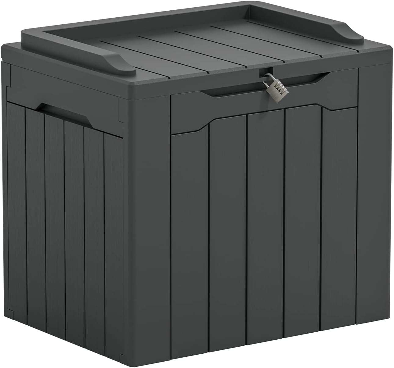 Greesum 31 Gallon Resin Deck Box Large Outdoor Storage for Patio Furniture. Garden Tools. Pool Supplies. Weatherproof and UV Resistant. Lockable. Dark Grey
