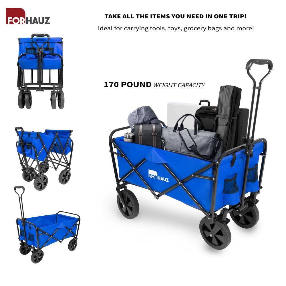 FORHAUZ hg-1199-fw-blue 3.88 cu.ft. 600D double-layer Oxford Fabric Steel Frame Outdoor Garden Cart Collapsible Folding Wagon. Blue