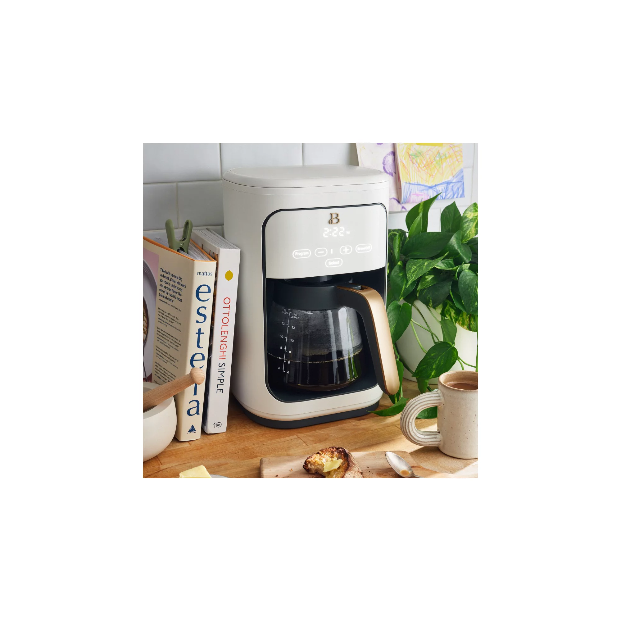 Beautiful 14 Cup Programmable Touchscreen Coffee Maker. White Icing by Drew Barrymore