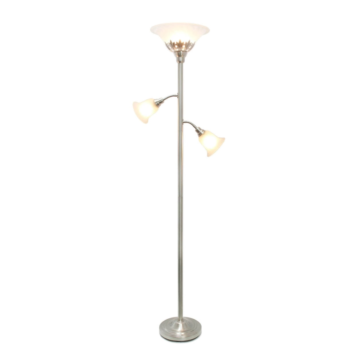 Elegant Designs 3 Light Floor Lamp with Scalloped Glass Shades. Brushed Nickel